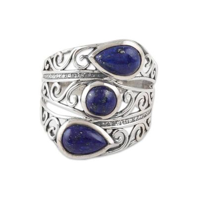 Alternate image for Three Stone Lapis Lazuli and Sterling Silver Cocktail Ring Coming and Going