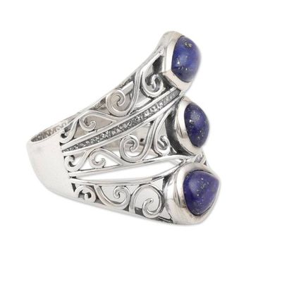 Alternate image for Three Stone Lapis Lazuli and Sterling Silver Cocktail Ring Coming and Going