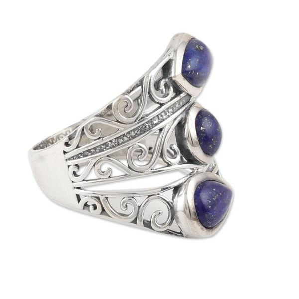 Alternate image for Three Stone Lapis Lazuli and Sterling Silver Cocktail Ring Coming and Going