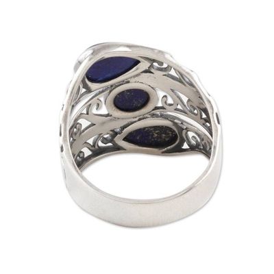 Alternate image for Three Stone Lapis Lazuli and Sterling Silver Cocktail Ring Coming and Going