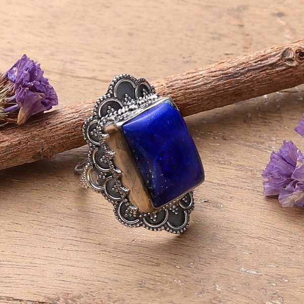 Alternate image for Hand Made Sterling Silver Lapis Lazuli Cocktail Ring India Starry Splendor