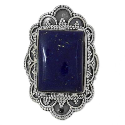 Alternate image for Hand Made Sterling Silver Lapis Lazuli Cocktail Ring India Starry Splendor