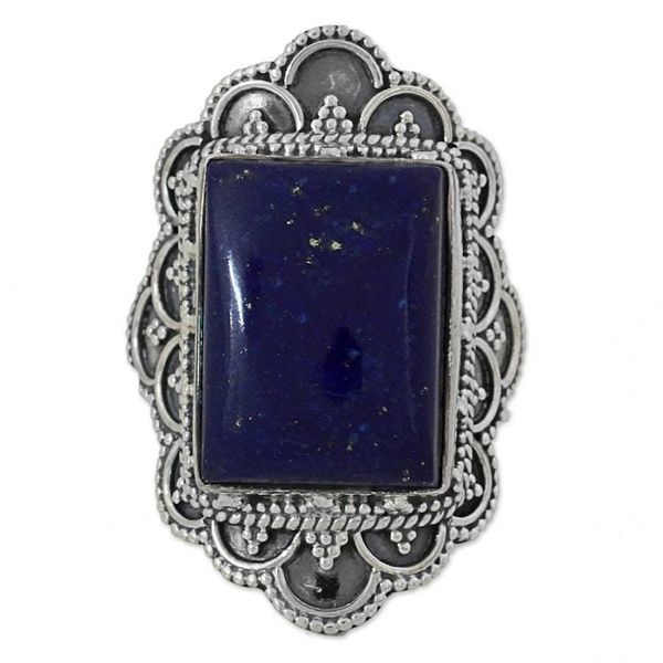 Alternate image for Hand Made Sterling Silver Lapis Lazuli Cocktail Ring India Starry Splendor