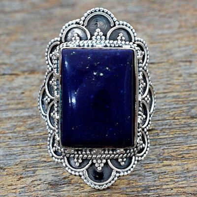 Alternate image for Hand Made Sterling Silver Lapis Lazuli Cocktail Ring India Starry Splendor