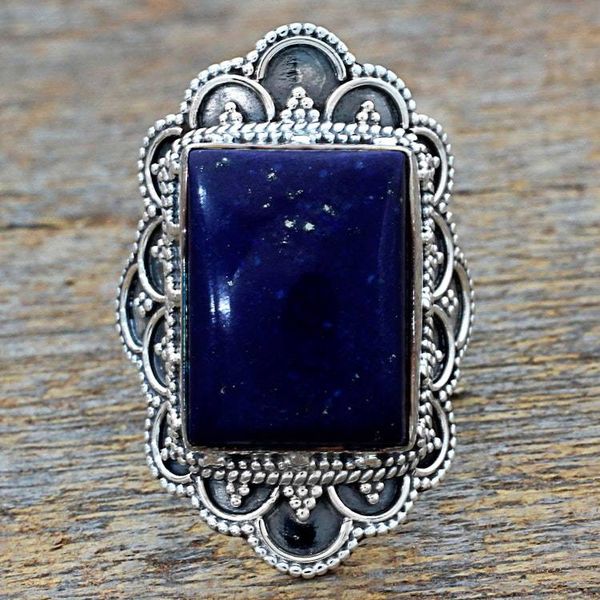 Alternate image for Hand Made Sterling Silver Lapis Lazuli Cocktail Ring India Starry Splendor