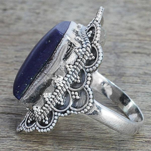 Alternate image for Hand Made Sterling Silver Lapis Lazuli Cocktail Ring India Starry Splendor