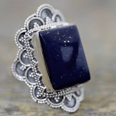 Alternate image for Hand Made Sterling Silver Lapis Lazuli Cocktail Ring India Starry Splendor