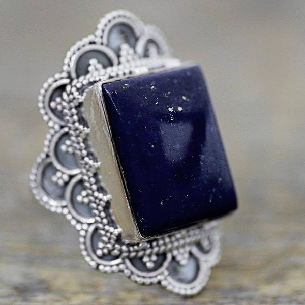 Alternate image for Hand Made Sterling Silver Lapis Lazuli Cocktail Ring India Starry Splendor