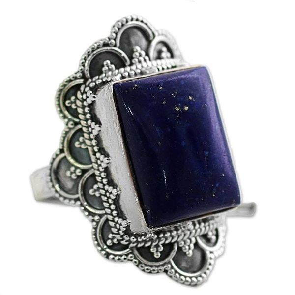 Alternate image for Hand Made Sterling Silver Lapis Lazuli Cocktail Ring India Starry Splendor