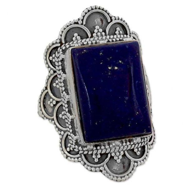 Alternate image for Hand Made Sterling Silver Lapis Lazuli Cocktail Ring India Starry Splendor