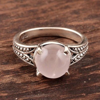 Alternate image for Rose Quartz Single-Stone Ring Crafted in India Gleaming Pink