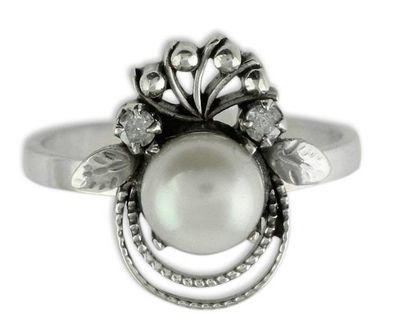 Alternate image for Sterling Silver Cocktail Ring with Pearl Bridal Jewelry Bridal Bouquet