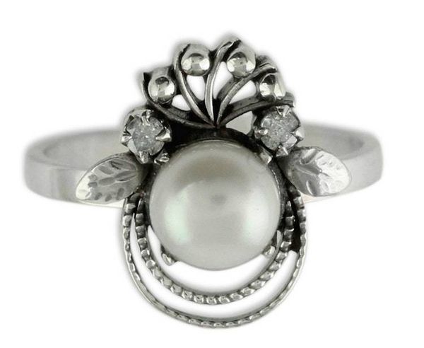 Alternate image for Sterling Silver Cocktail Ring with Pearl Bridal Jewelry Bridal Bouquet