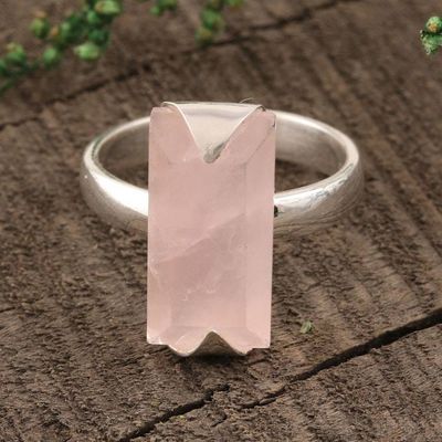 Primary image for 3-Carat Rose Quartz Cocktail Ring from india Glorious Crystal