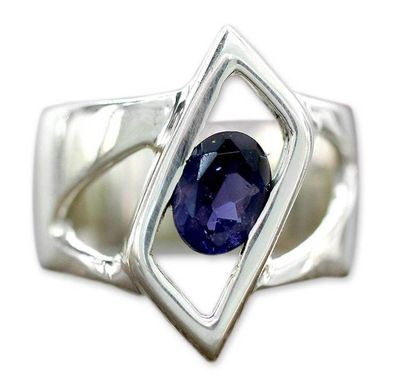 Alternate image for Sterling Silver Single Stone Iolite Ring from Modern Jewelry In Balance
