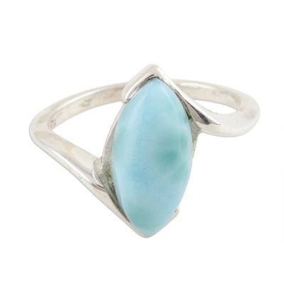 Alternate image for Marquise Larimar Cabochon Sterling Silver Ring Marquise Mantra