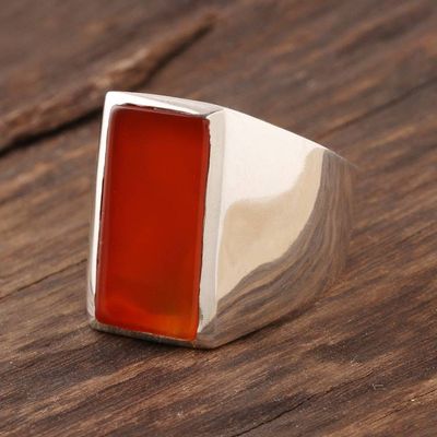 Alternate image for Mens Natural Carnelian Ring Crafted in India Red-Orange Obelisk