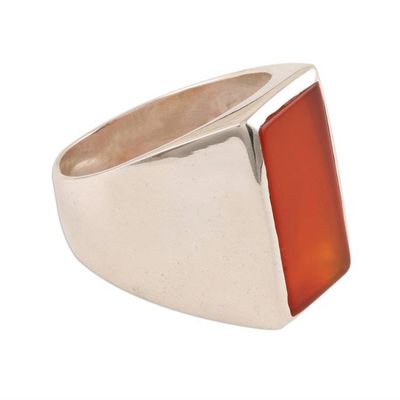 Alternate image for Mens Natural Carnelian Ring Crafted in India Red-Orange Obelisk