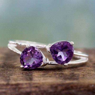 Primary image for Sterling Silver and Amethyst Two Stone Cocktail Ring Encounters