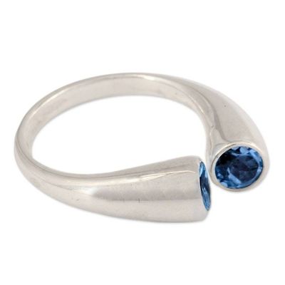 Alternate image for Blue Topaz Ring 2 Cts Sterling Silver from India Face to Face