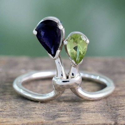 Primary image for Iolite and Peridot Ring India Silver Jewelry You and Me