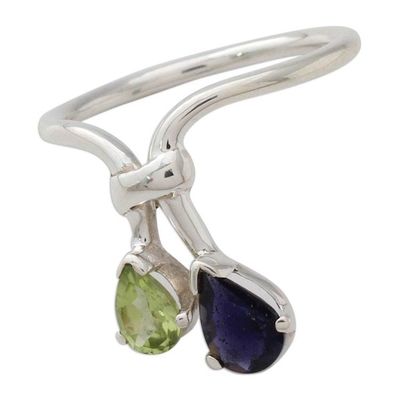 Alternate image for Iolite and Peridot Ring India Silver Jewelry You and Me