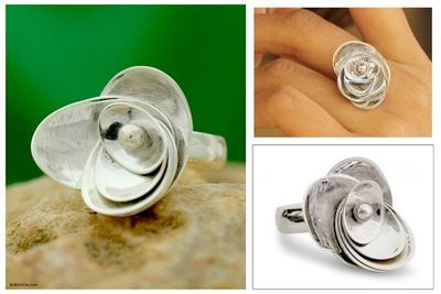 Primary image for Handmade Modern Sterling Silver Cocktail Ring from India Lotus Majesty