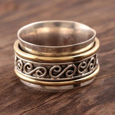 Primary image for Sterling Silver and Brass Spinner Ring from India Happy Swirls