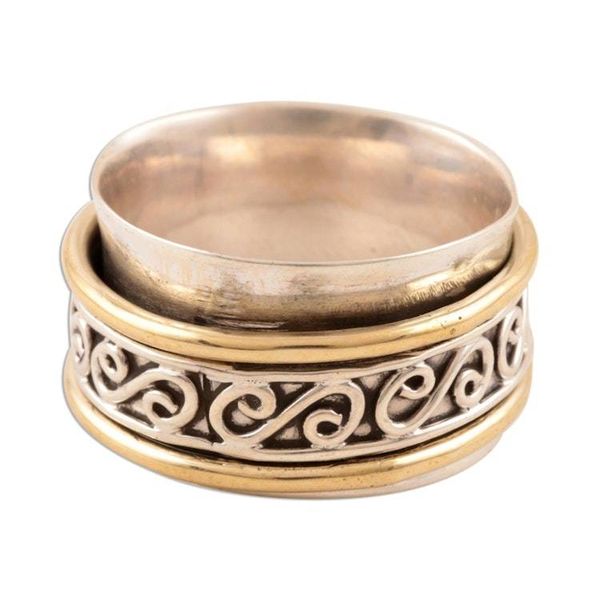 Alternate image for Sterling Silver and Brass Spinner Ring from India Happy Swirls