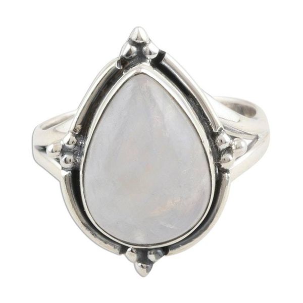 Alternate image for Rainbow Moonstone Sterling Silver Cocktail Ring Misty Glory