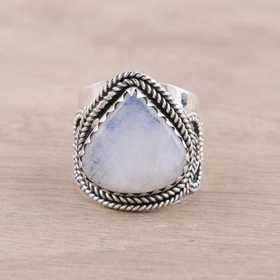 Alternate image for Teardrop Rainbow Moonstone and Sterling Silver Cocktail Ring Gorgeous Glacier