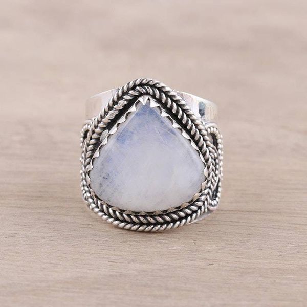Alternate image for Teardrop Rainbow Moonstone and Sterling Silver Cocktail Ring Gorgeous Glacier