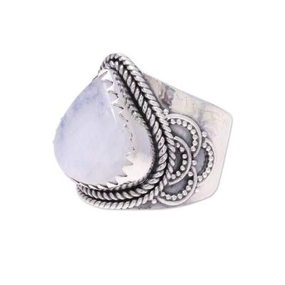 Alternate image for Teardrop Rainbow Moonstone and Sterling Silver Cocktail Ring Gorgeous Glacier