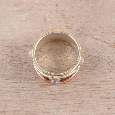 Alternate image for Mixed Metals and Rainbow Moonstone Hammered Band Ring Sparkling Union