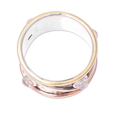 Alternate image for Mixed Metals and Rainbow Moonstone Hammered Band Ring Sparkling Union
