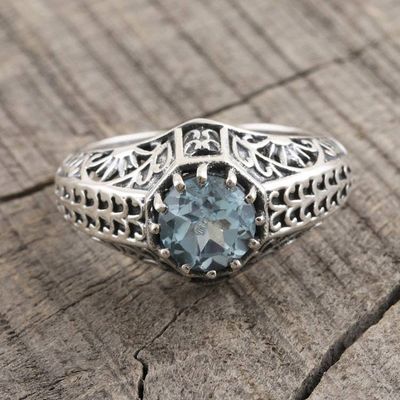 Primary image for Sterling Silver and Faceted Blue Topaz Ring Crown of Tendrils