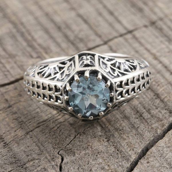 Alternate image for Sterling Silver and Faceted Blue Topaz Ring Crown of Tendrils