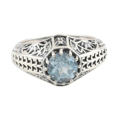 Alternate image for Sterling Silver and Faceted Blue Topaz Ring Crown of Tendrils
