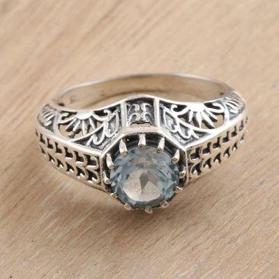 Alternate image for Sterling Silver and Faceted Blue Topaz Ring Crown of Tendrils