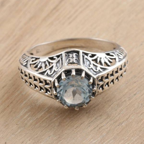 Alternate image for Sterling Silver and Faceted Blue Topaz Ring Crown of Tendrils