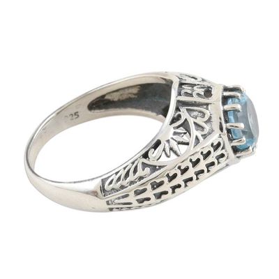 Alternate image for Sterling Silver and Faceted Blue Topaz Ring Crown of Tendrils