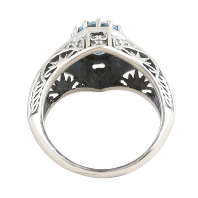 Alternate image for Sterling Silver and Faceted Blue Topaz Ring Crown of Tendrils