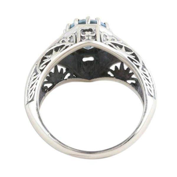 Alternate image for Sterling Silver and Faceted Blue Topaz Ring Crown of Tendrils