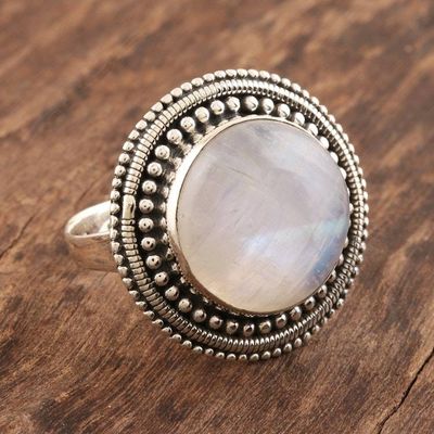 Primary image for Rainbow Moonstone Cabochon Cocktail Ring Moonbeams in the Mist
