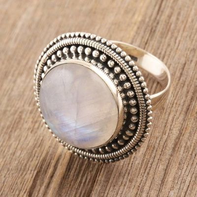 Alternate image for Rainbow Moonstone Cabochon Cocktail Ring Moonbeams in the Mist