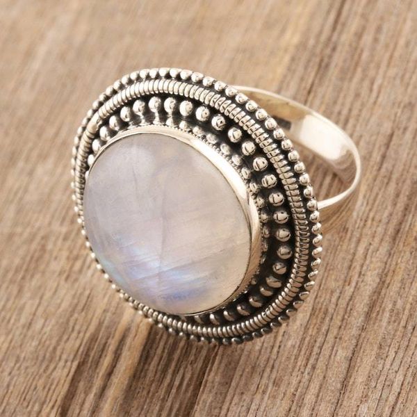 Alternate image for Rainbow Moonstone Cabochon Cocktail Ring Moonbeams in the Mist