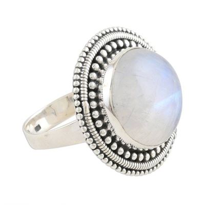 Alternate image for Rainbow Moonstone Cabochon Cocktail Ring Moonbeams in the Mist