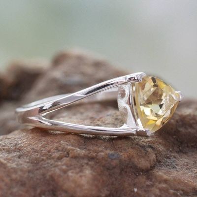Primary image for Solitaire Citrine Ring Crafted in Sterling Silver Love Triangle