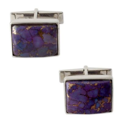Alternate image for Sterling Silver Cufflinks with Purple Stones Bold Charisma