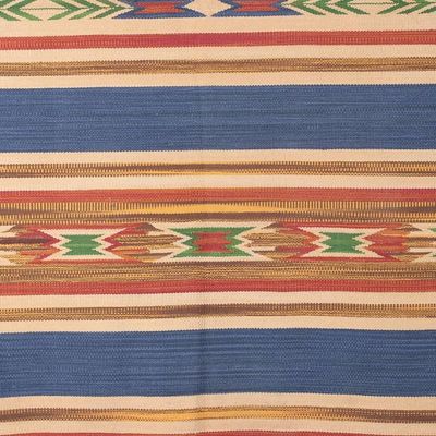 Alternate image for Hand-Woven Geometric Cotton Dhurrie Rug with Fringes 4x6 Fabulous Fusion